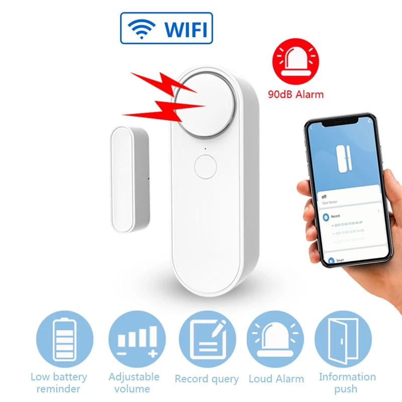 Penawaran Terbaik Tuya Sensor Pintu Wifi Sistem Alarm Keamanan Rumah Pintar Peringatan Kemerdekaan Adegan 90DB Fungsi Pengingat Aplikasi Sirene