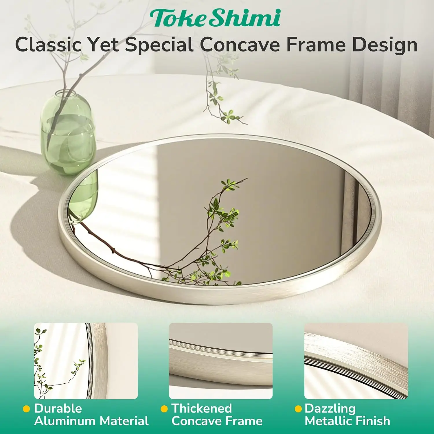 30 Inch Brushed Nickel Round Mirror Tempered Shatterproof Bathroom Vanity Circle Metal Farmhouse Wall Mounted Entryway Bedroom R