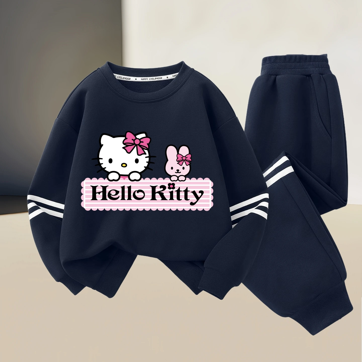 Sanrio-Conjunto de ropa para niña, sudaderas con estampado de Hello Kitty para niño, jersey, Top y pantalones, traje de 2 uds., chándales para niño