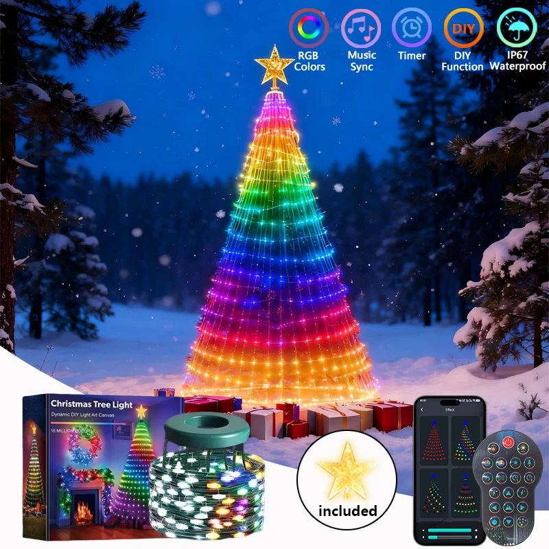 Smart Christmas Tree Lights with Star Topper APP Remote Control DIY Text Pattern Waterproof for Holiday Christmas Tree Decor