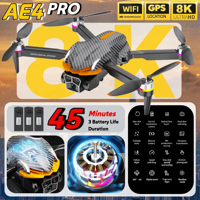 Xiaomi AE4 Proドローン プロフェッショナル8Kカメラ 四軸航空写真撮影 スクリーン付きリモコン 5G WIFI GPS FPVドローン
