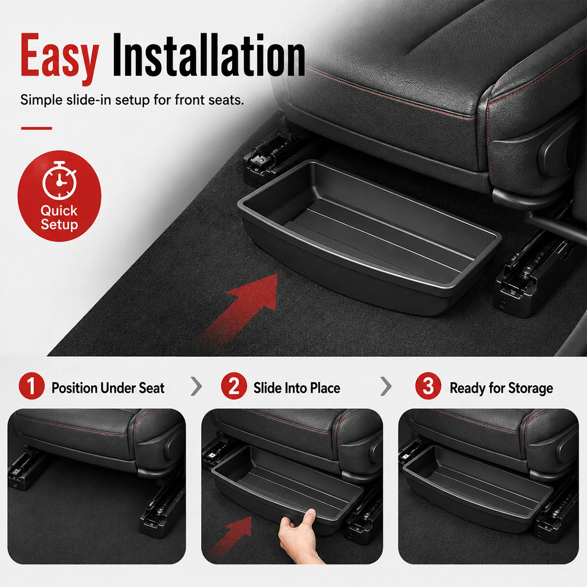 PINMOAP Car Under Seat Storage Box Universal Front Seat Organizer Tray Hidden Storage ABS Easy Install Auto Interior Accessory view 5