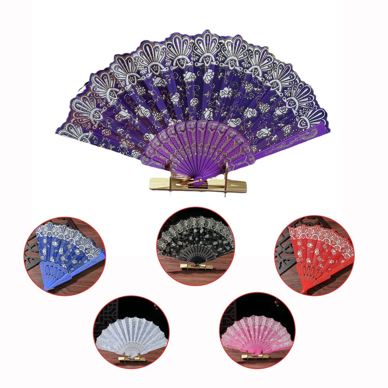 Hand Fan Folding Lace Folding Fan Women Portable Elegant Vintage Rose Design Plastic fan for Wedding Party Dance Favor Gift