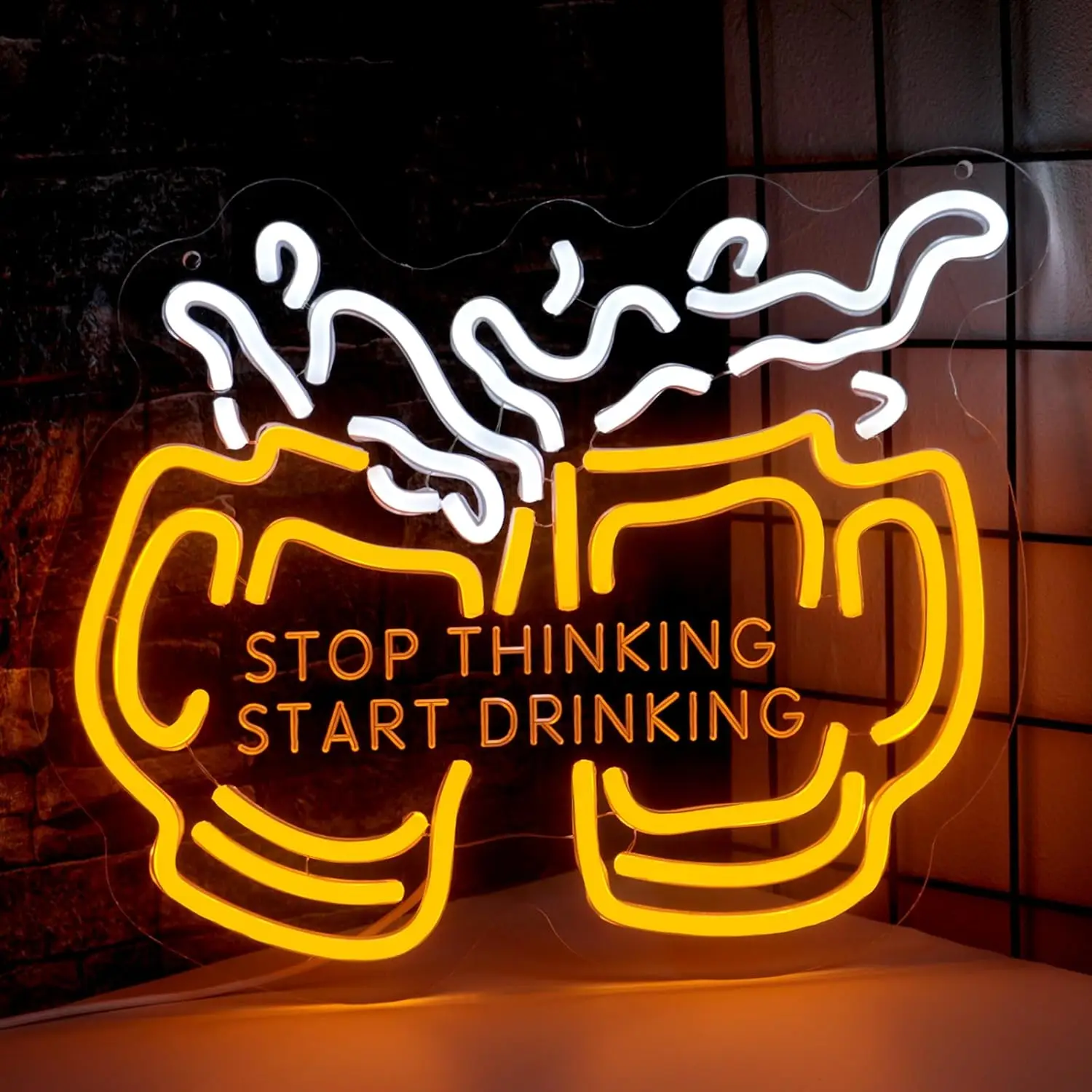 

Stop Thinking Start Drinking Neon Sign USB Dimmable Cheers LED Neon Light for Home Bar Man Cave Party Club Restaurant Decoration