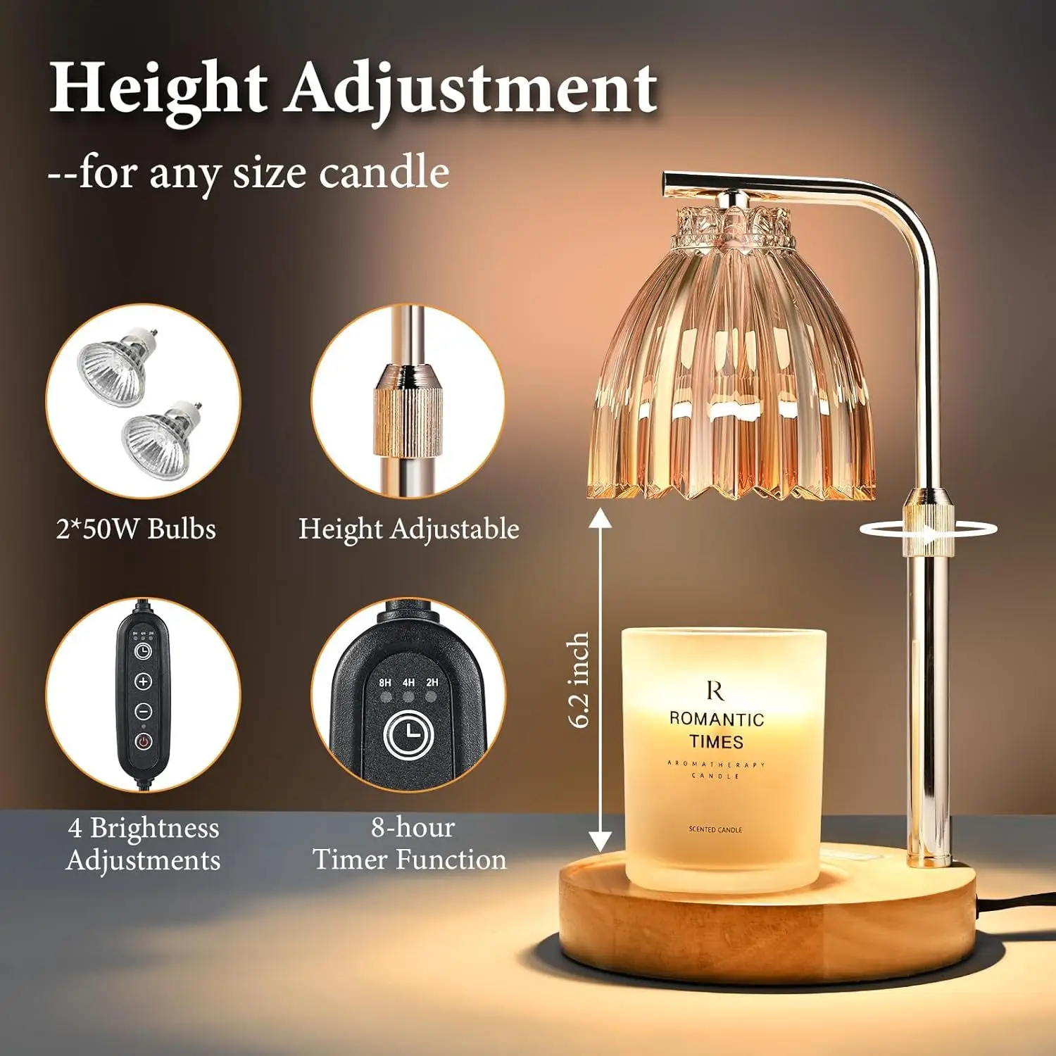 Adjustable Height Aromatherapy Wax Melt Warmer Candle Heating Lamp with Timer Dimming Home Decor Ambient Table Lamp