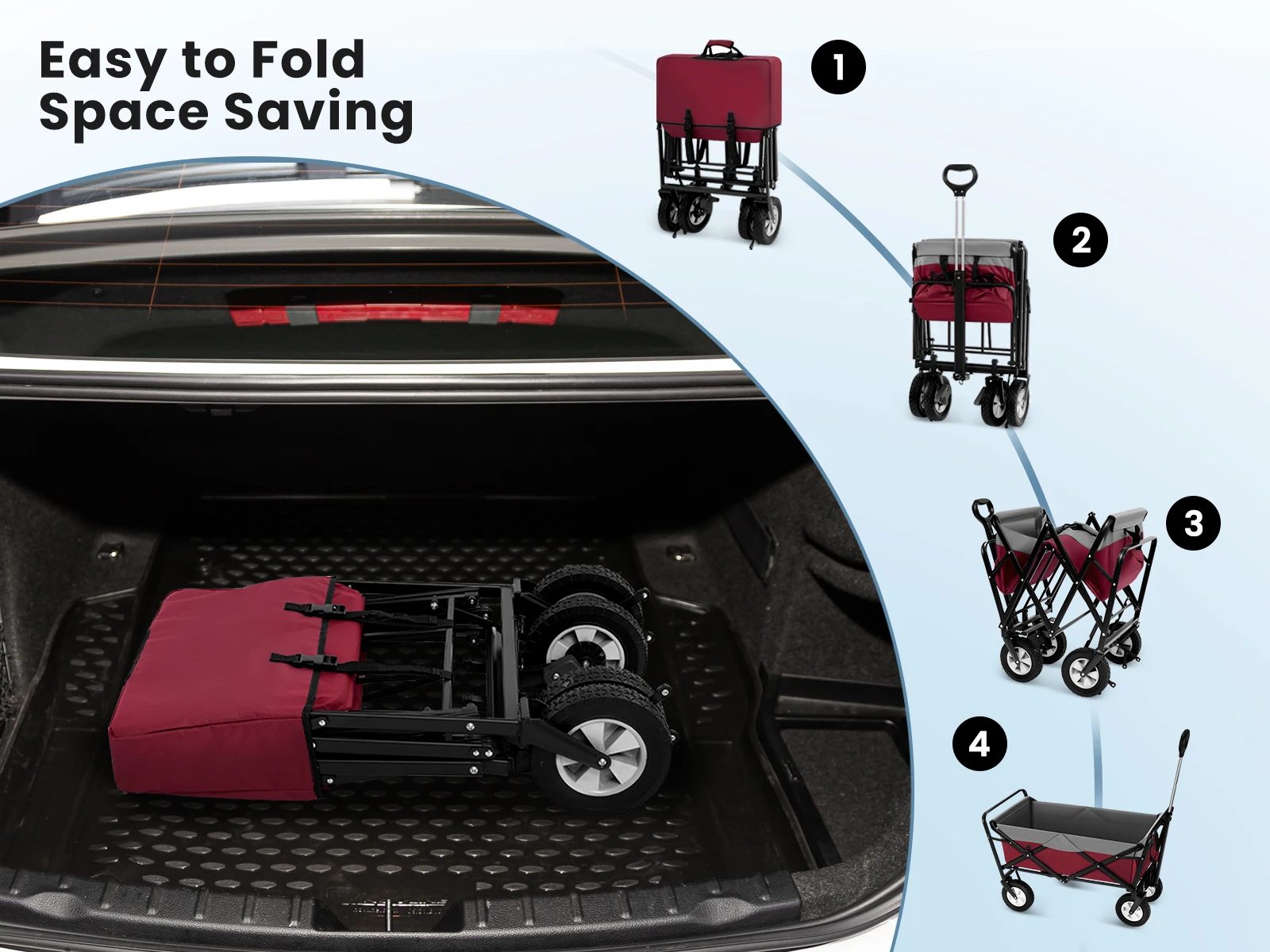 EUGAD Faltbarer 600D Oxford Camping-Trolley mit Griff/Rädern, Klappbarer Picknick- und Strandwagen für Outdoor und Garten – Detail 7