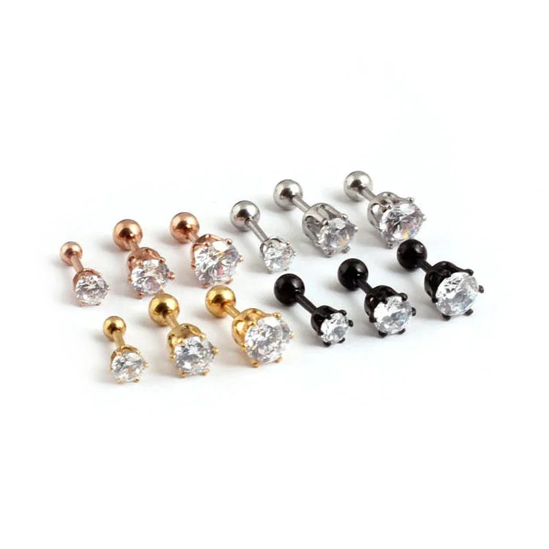 2 Pieces 3/4/5/6mm Female Colorful Zircon Women Stud Earrings Simple Crystal Fashion Jewelry Earrings for Girl Best Gift