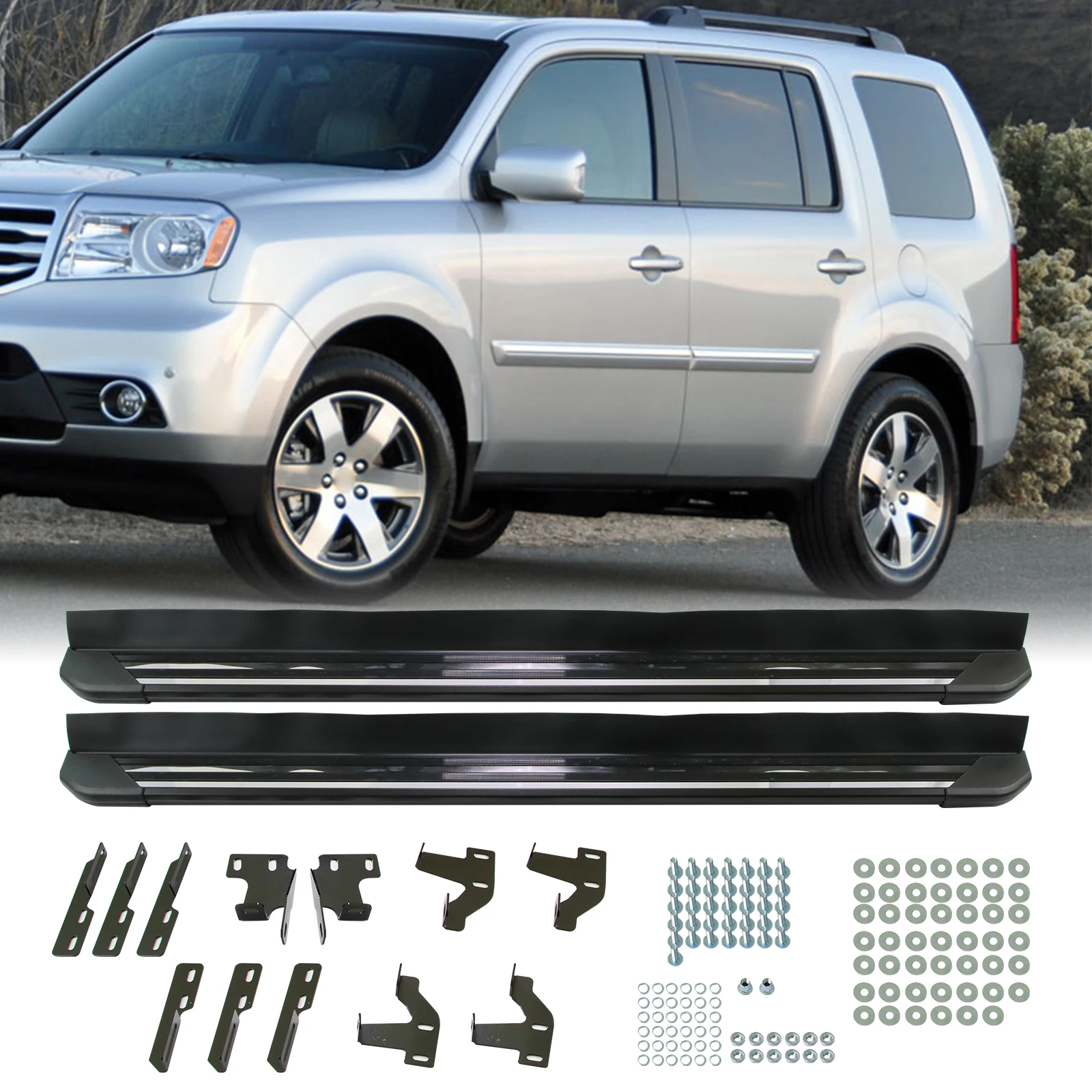 Side Step Nerf Bars Running Boards for 2009-2015 Honda Pilot Left+Right