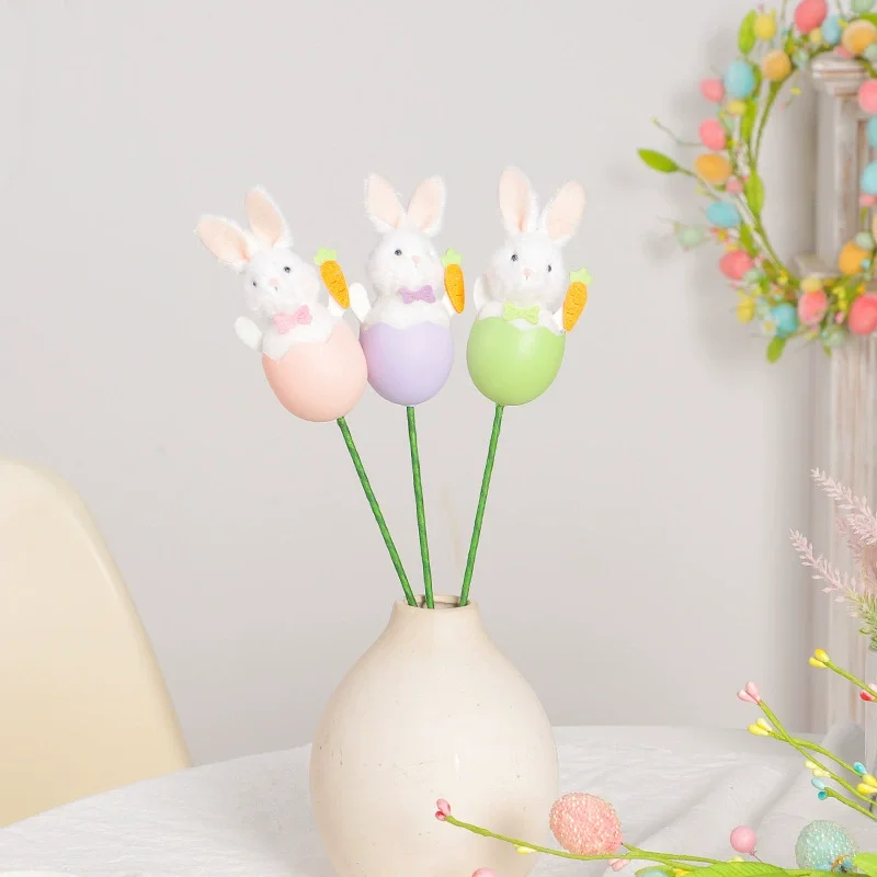 Ramo de peluche de Pascua con gorro con orejas de conejo, bonito adorno de pollito con concha de huevo, decoraciones de mesa, regalos para niños, recuerdos de fiesta de cumpleaños