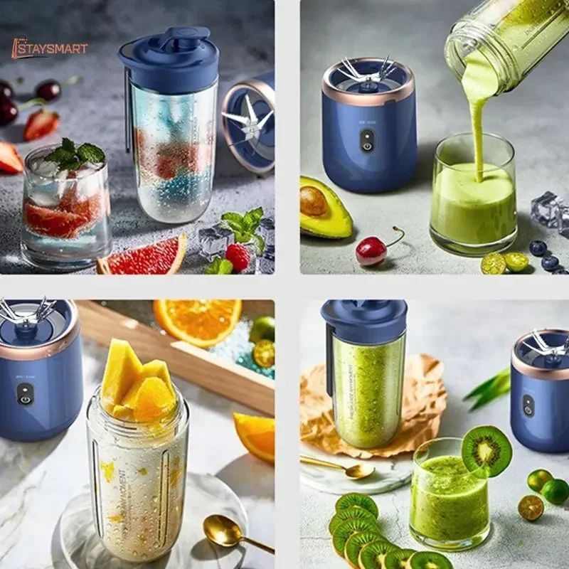 Portable Small Electric Juicer 6 Blades Juicer Cup Ice CrushCup Food Processor Fruit Juice Cup Automatic Smoothie Blender