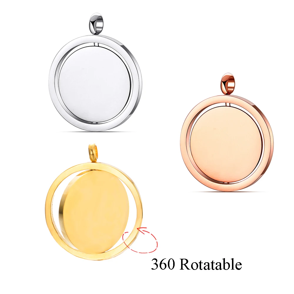 

4 шт./лот, вращающаяся круглая пустая бирка из полированной нержавеющей стали, кулон для женщин и мужчин, ожерелье «сделай сам», ювелирные аксессуары, оптовая продажа