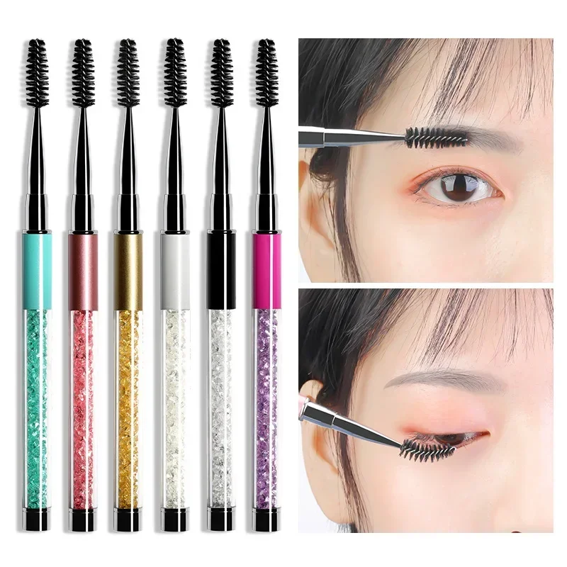 10Pcs 10Colors Multi-function Eyelash Eyebrow Brush Eyelash Brush Comb with Crystal Handle Mascara Wands Applicator