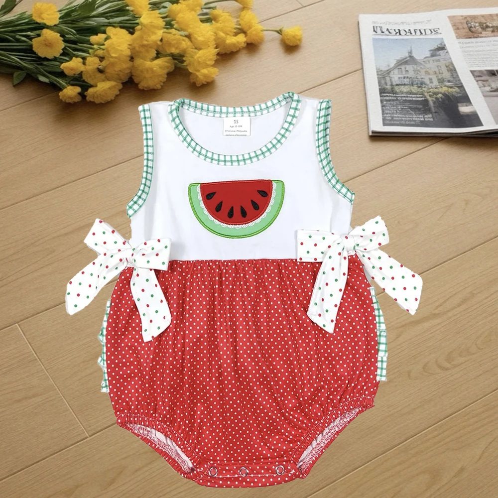 

9.4 летние комбинезоны для маленьких девочек, комбинезоны с рюшами и арбузными бантами для маленьких девочек