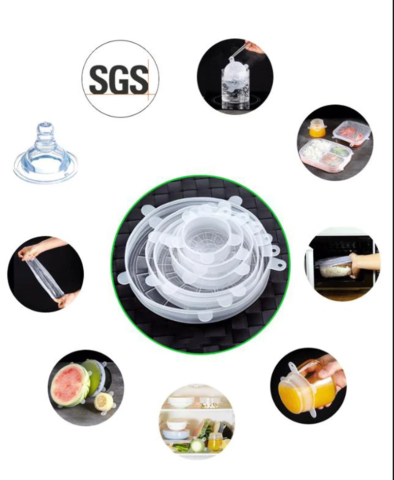 

6Pcs Fresh-Keeping Lids Silicone Fresh-Keeping Lids Reusable Silicone Covers Caps Adaptable Silicone Lids For Cans Food Dishes