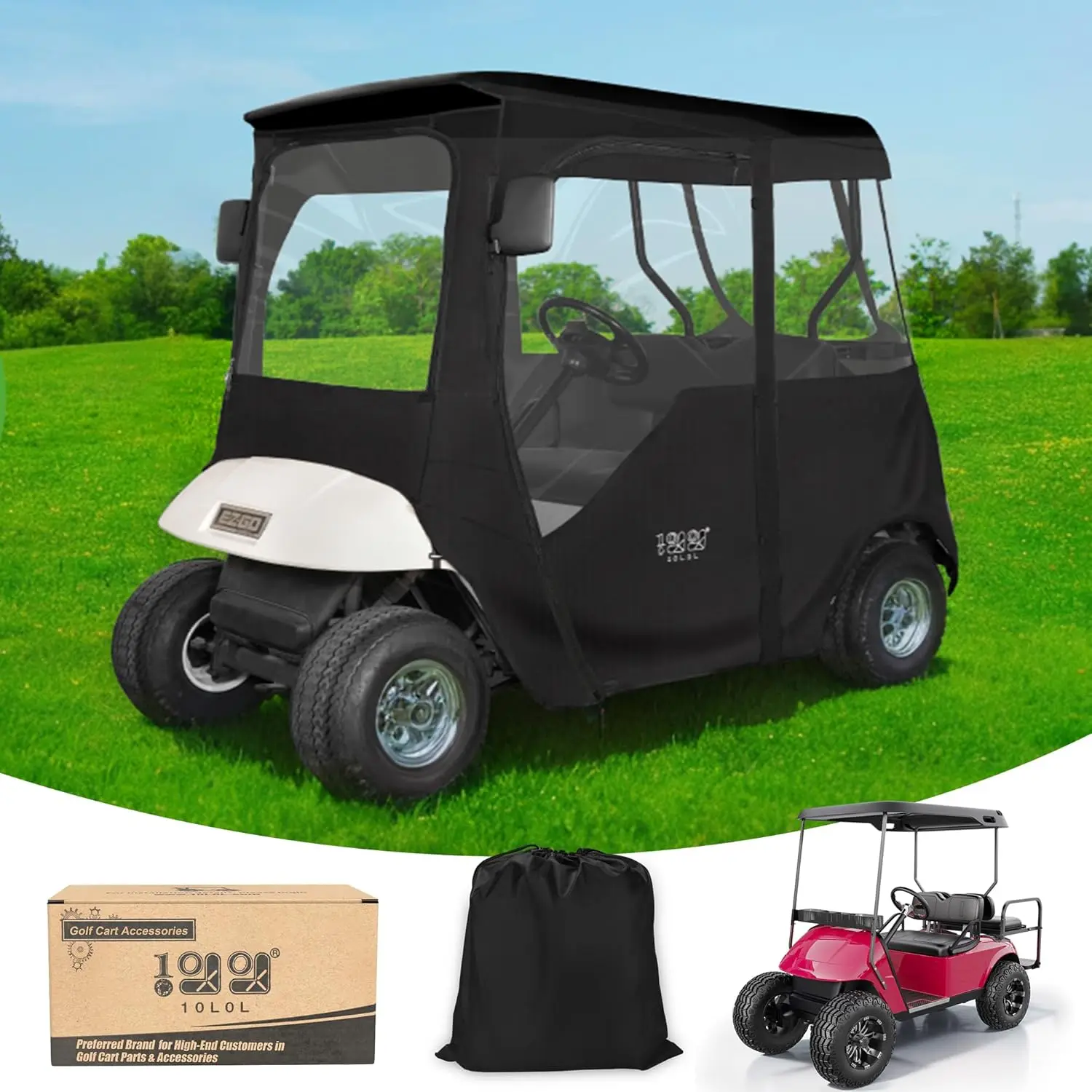 

2 Passenger Golf Cart Enclosure for EZGO Models, Clear Windows, All-Weather Windproof Waterproof Cover