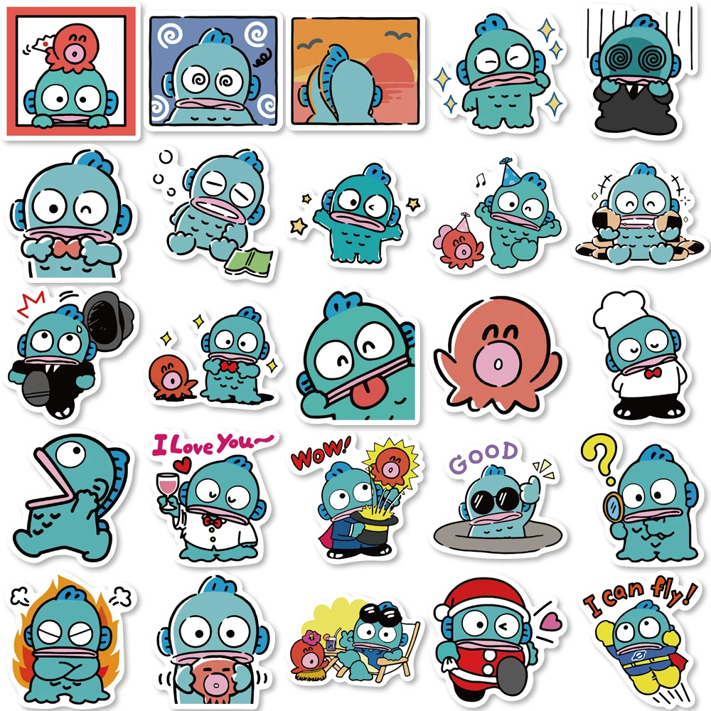 10/30/50 Stück Sanrio Ugly Fish Hanton Anime-Aufkleber, niedliche Cartoon-Sticker, Graffiti-Aufkleber für Telefon, Notizbuch, Koffer, lustige Aufkleber, Spielzeug, Geschenke – Detail 6