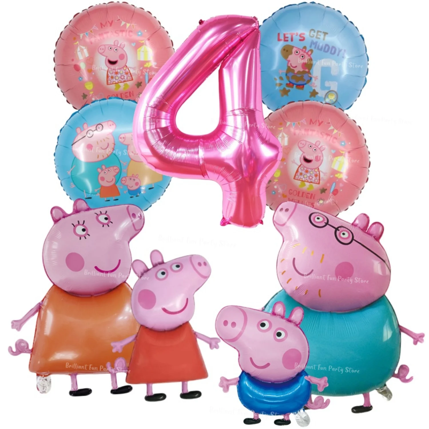 9-teiliges Peppa Pig Folienballon-Set Rosa Zahlen Geburtstagsparty Dekoration Cartoon-Familienballons für Kinderveranstaltungen Babygeschenke