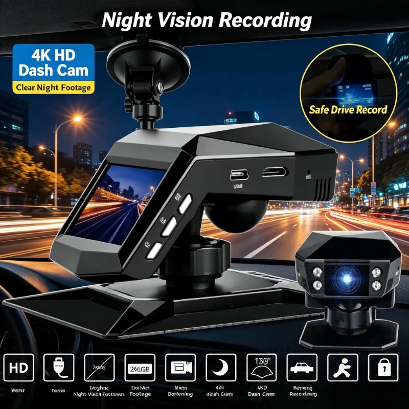 1. Night Vision Dash Camera Device, Cycle Recording For Highway Trip Vehicle Footage Preservation
