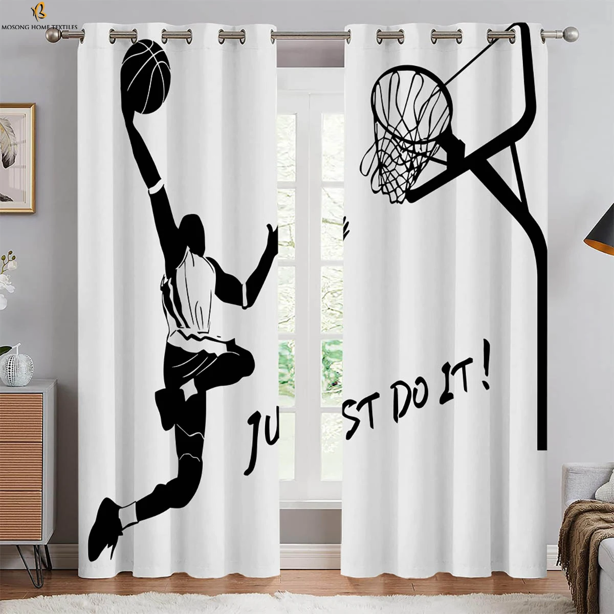 Basketball Sports 3d Printing Curtains Boys And Girls Room Dormitory Decoration Creative Curtains Can Be Customized 2 Pieces