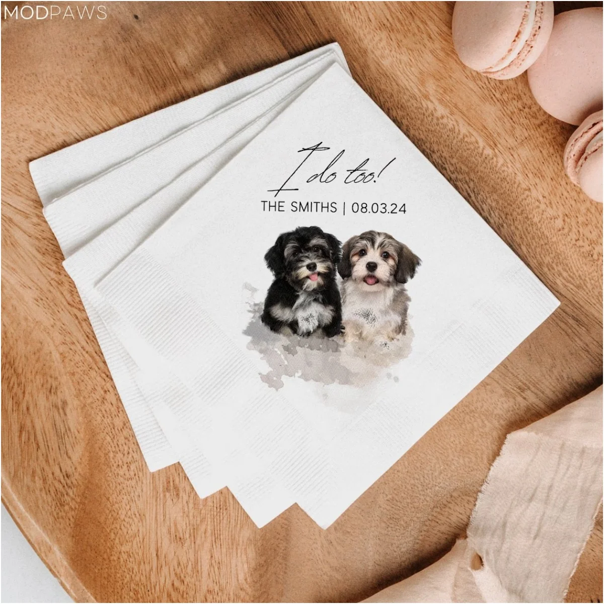 

50pcs Custom Dog Cocktail Napkins Using Pet Photo + Name Personalized Dog Wedding Napkins Custom Cat Napkins for Wedding Dog Bir