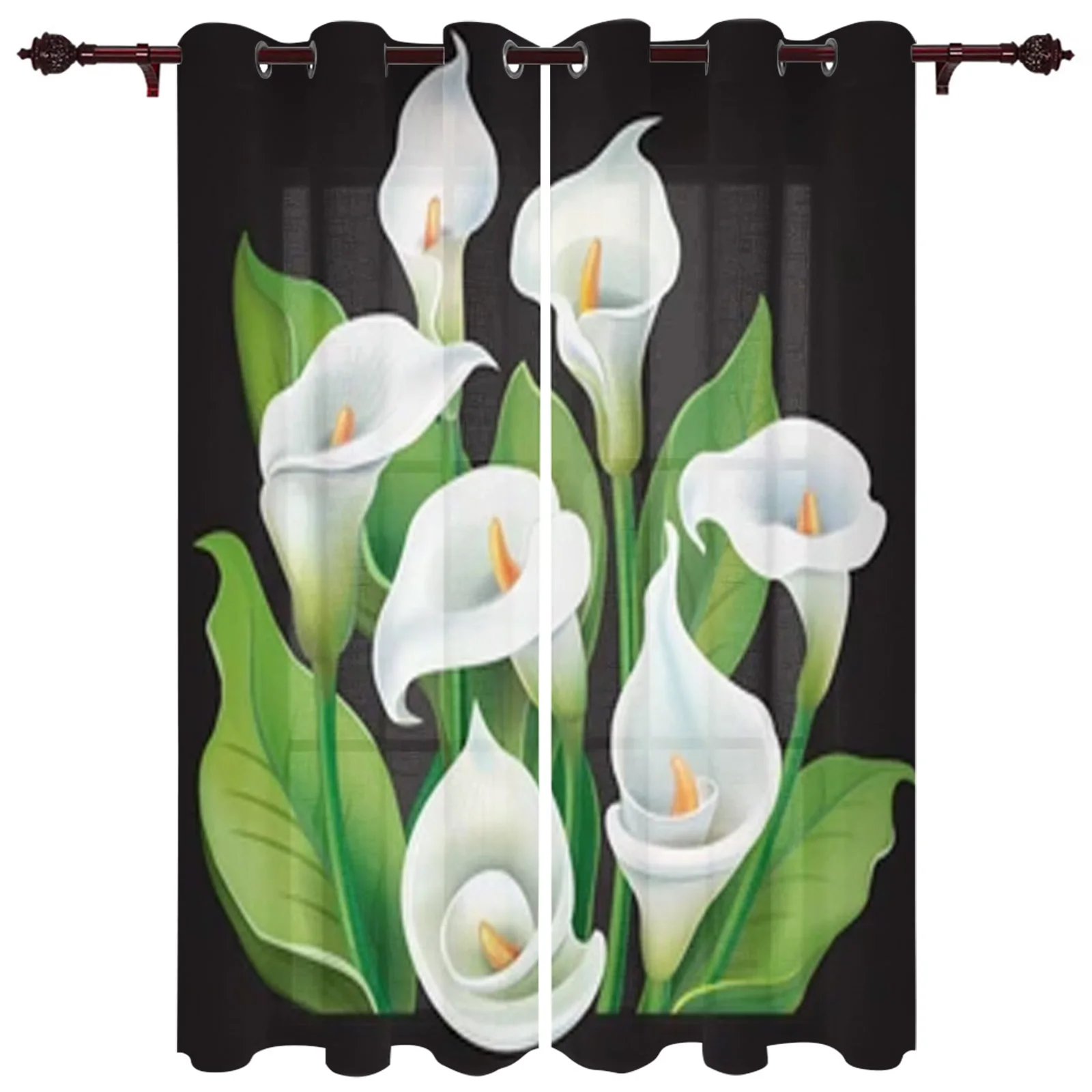 Bouquet Of Lilies On Black Background Window Curtains For Living Room Luxury Bedroom Decor Drapes Kitchen Window Treatments