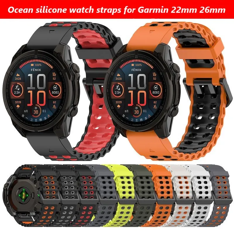 

Ocean Silicone Watch Strap For Garmin Fenix 8 Correas QuickFit 26 22mm Wristand Garmin Fenix 8 51 47mm Bands 7 7X 6 6X Bracelet