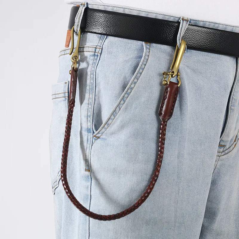 Portachiavi da motociclista in vera pelle stile Punk classico catena di Jeans catena a portafoglio fatta a mano catena in vita accessori per