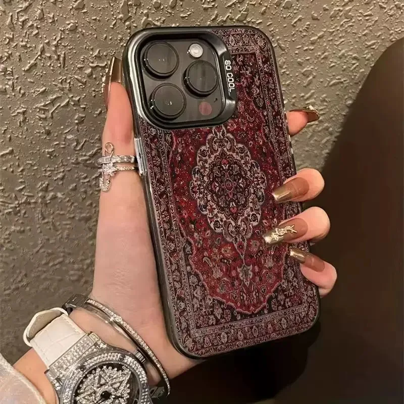Persian Carpet Floral Pattern Phone Case for iPhone 17 16 15 14 13 12 11 Series Pro Max Plus Double Layer Protection