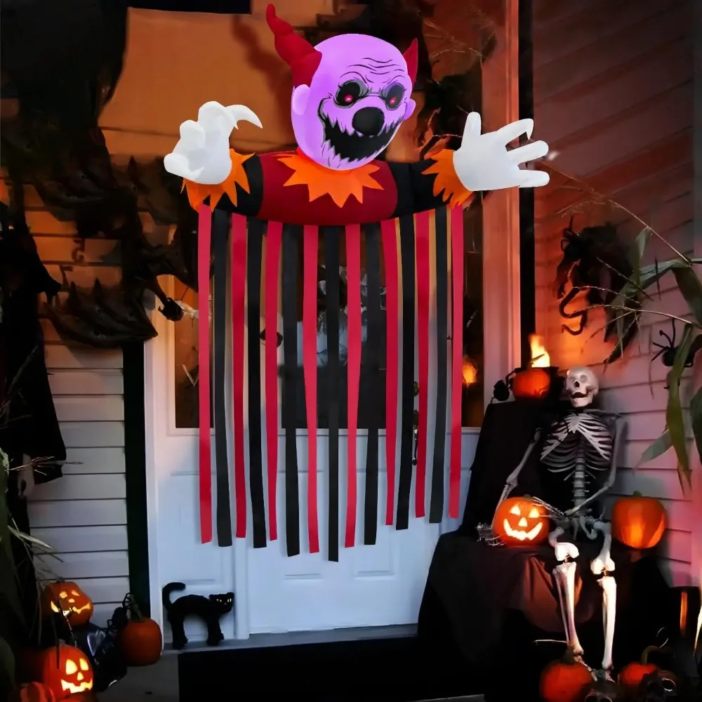 

5ft Clown Hug Inflatable Door Curtain, Halloween Inflatable Outdoor Decoration, Yard Decoration with LED Lights for Outdoor Lawn