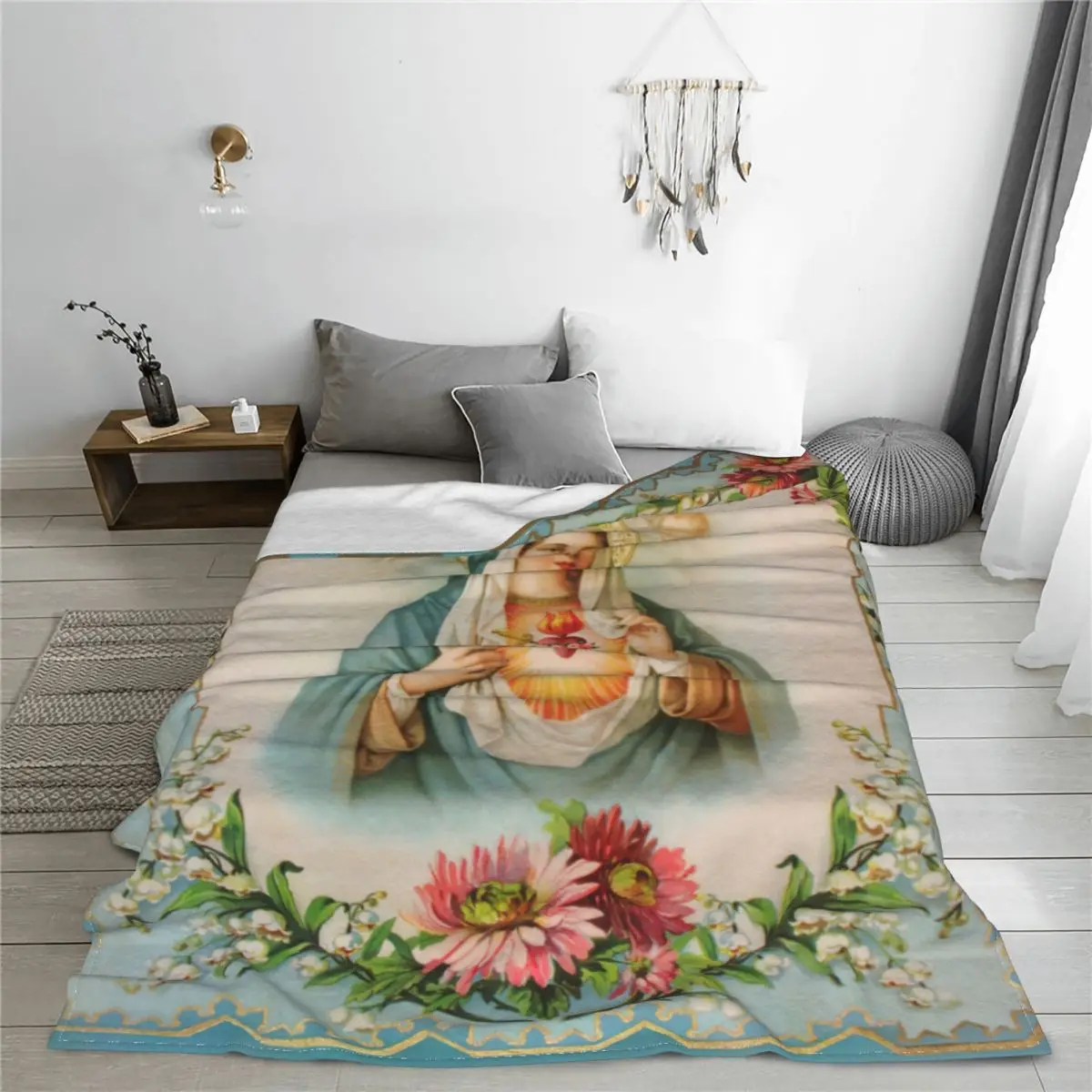 Our Lady Of Guadalupe Christian Blankets Summer Air Conditioning Virgin Mary Jesus Catholic Throw Blankets for Home Bedspread