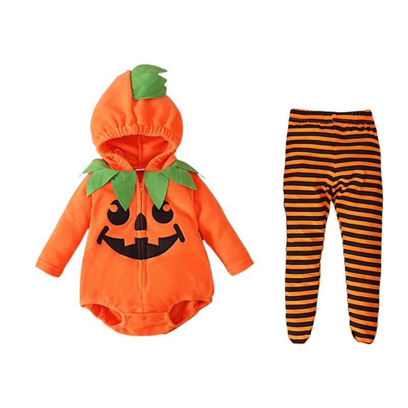 Baby Pumpkin Costume, Halloween Pumpkin Hooded Outfits For Toddler Infant, Orange Halloween Costume for Party Dress Up