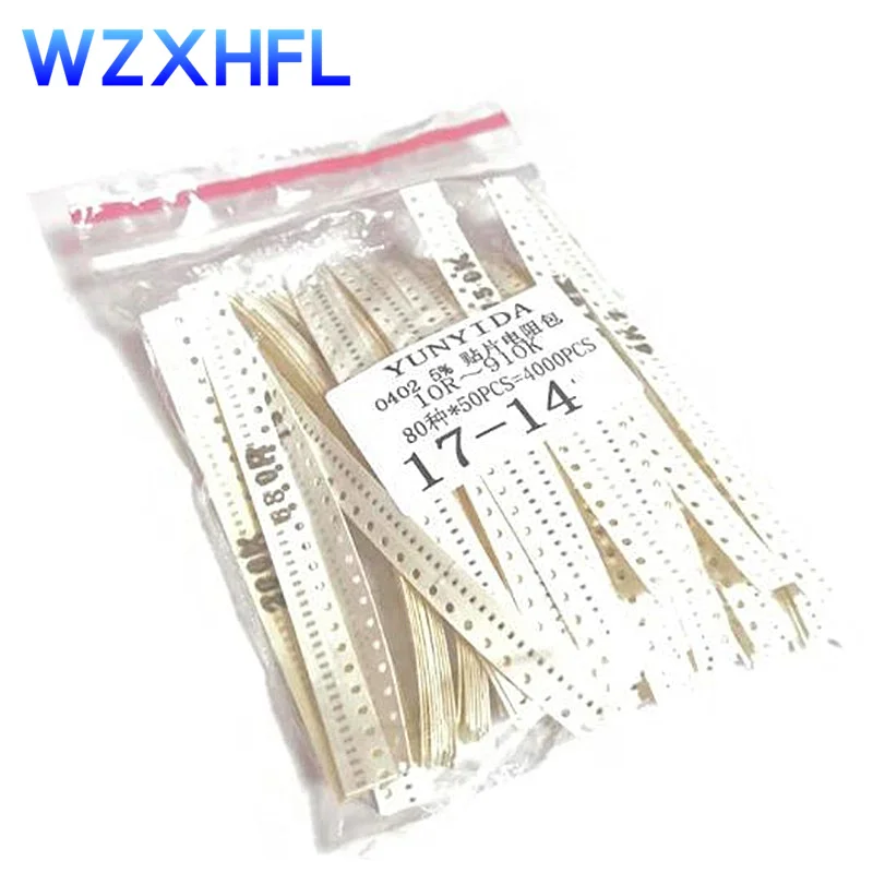 

4000Pcs 0402 SMD Resistor Kit Assorted Kit 10ohm-1M ohm 5% 80valuesX 50pcs=4000pcs Sample Kit