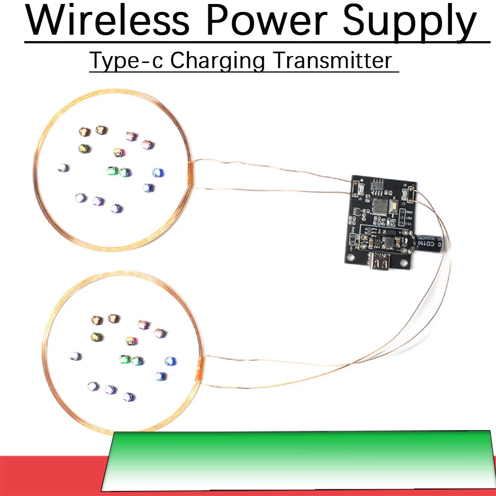 Type-c Wireless Power Supply Charging Transmitter Module Coil induction Wireless LED receiver Charger Key control flashing light