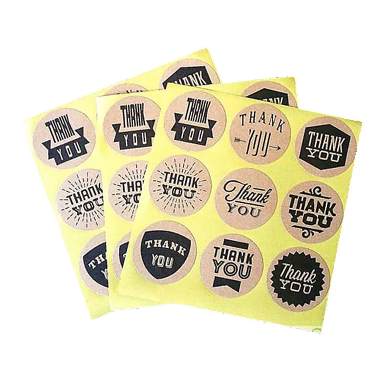 

90pcs/lot vintage Handmade 9 Different pattern'THANK YOU' Kraft Paper Circle Seal Sticker Round DIY Gift Packaging Label