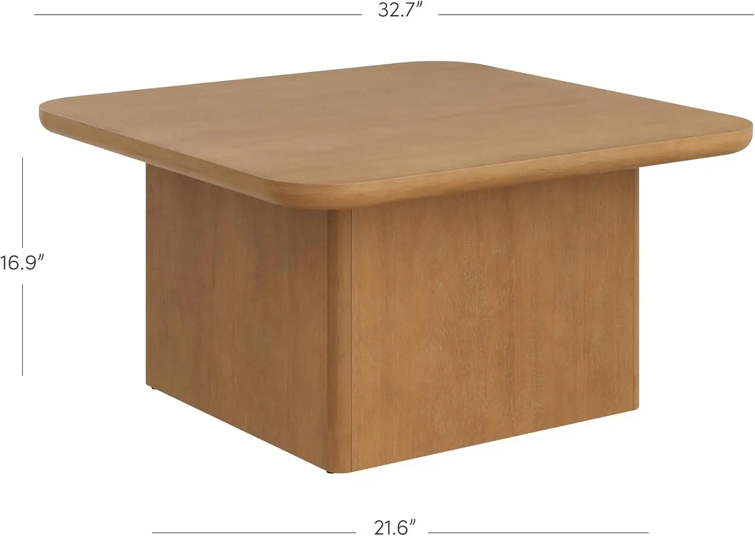 Organic Modern Solid Wood Square Coffee Table Pedestal Base Accent Center Table With Soft Rounded Edges For Living Room Apartment Home Decor, Light Brown