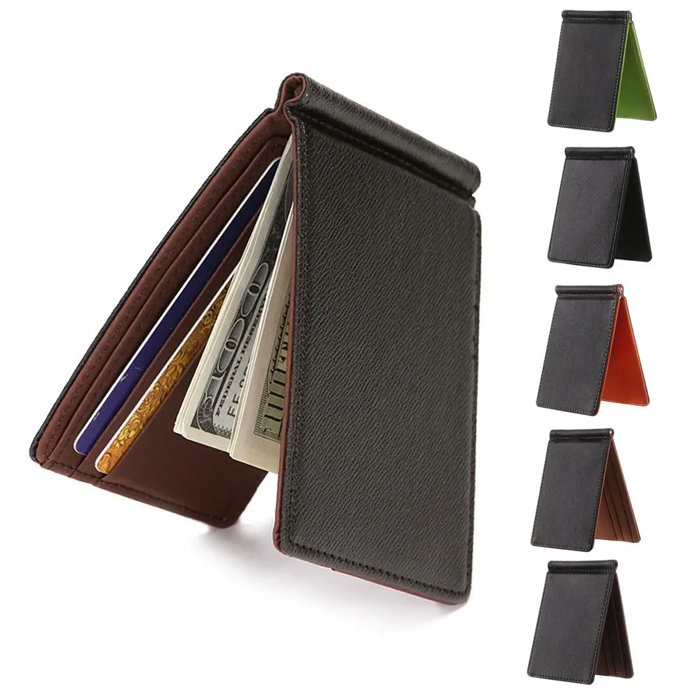 Business Sollid Thin Wallet PU Leather Men Wallet Short Skin Purses ID Card Holder Bifold Money Clip