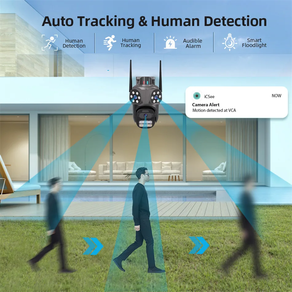 3-lens 8MP3 screen PTZ 360-degree smart wifi HD camera, day and night full color security protection Video IP Camera