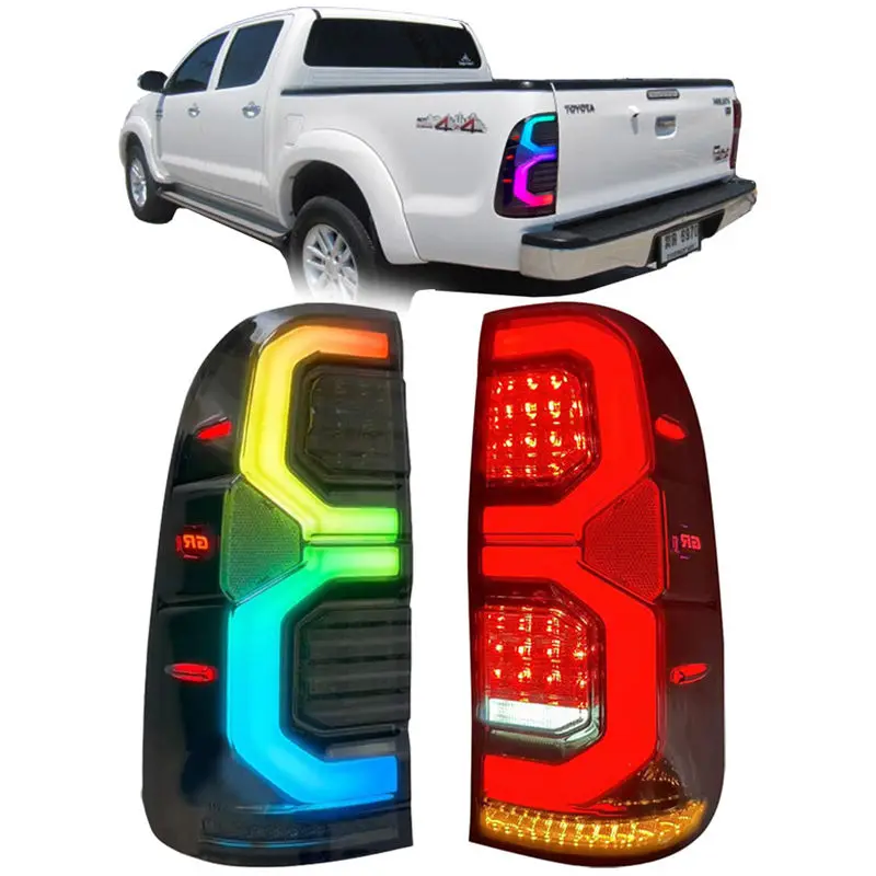 

LED RGB Tail Lights For Toyota HILUX VIGO 2004-2014 with Sequential Turn Signal Reverse Brake Light Multi Colored Taillights