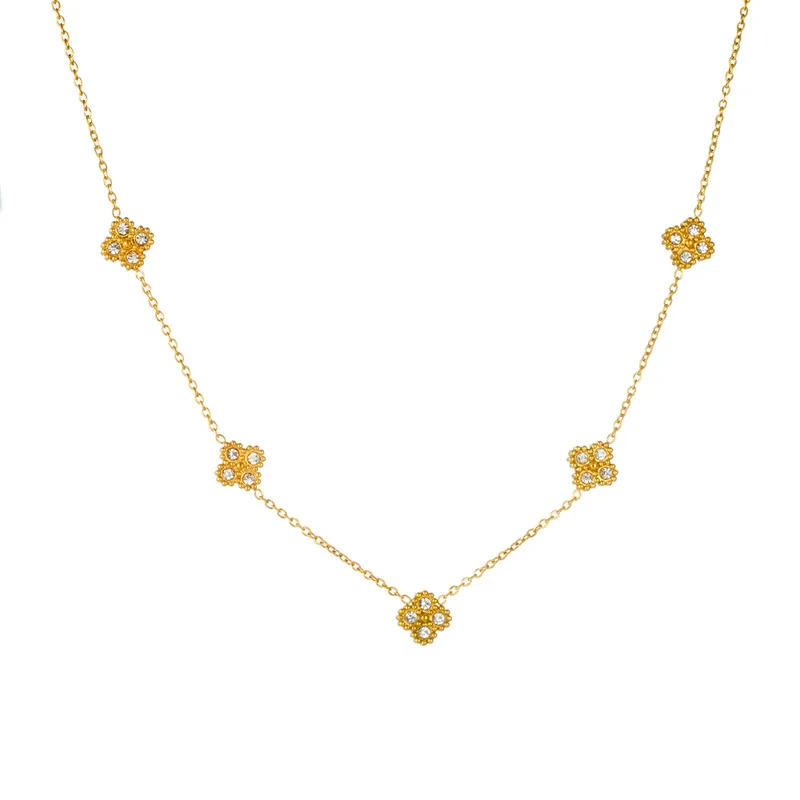 New Stainless Steel Zircon Flower Water Drop Necklace Bracelet Earrings Anklets Holiday Fashion Jewelry Set For Lady image 4