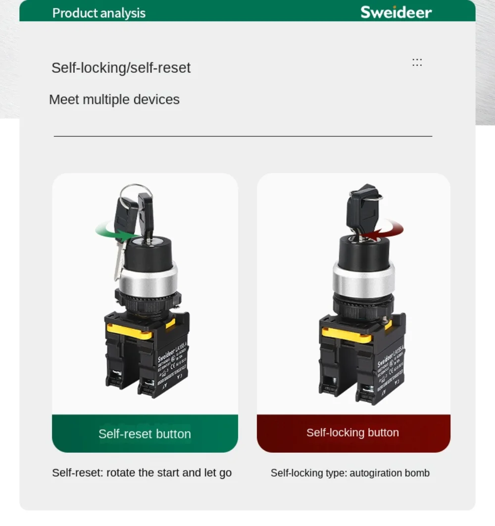 Rotary Knob Switch 2 Position 3 Position Momentary Latching Transfer on Off Switch 22mm with Key