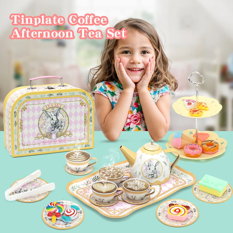Tee Party Pretend Spielen Spielzeug Küche Kaffee Tee Set Nachmittag Tee Lebensmittel Dessert Kuchen Brot Pädagogisches Spielzeug Geburtstag Weihnachten Geschenk