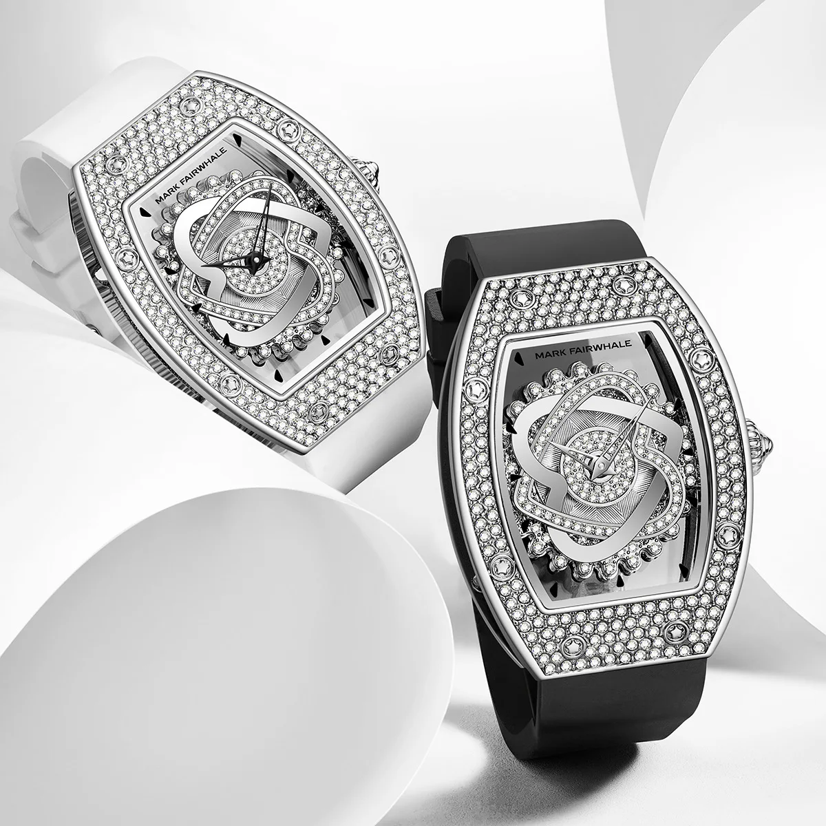 Mark Fairwhale Luxury Women's Quartz Watch with Leather Strap Transparent Starry Sky Diamond Tonneau Dial Fashionable Timepiece