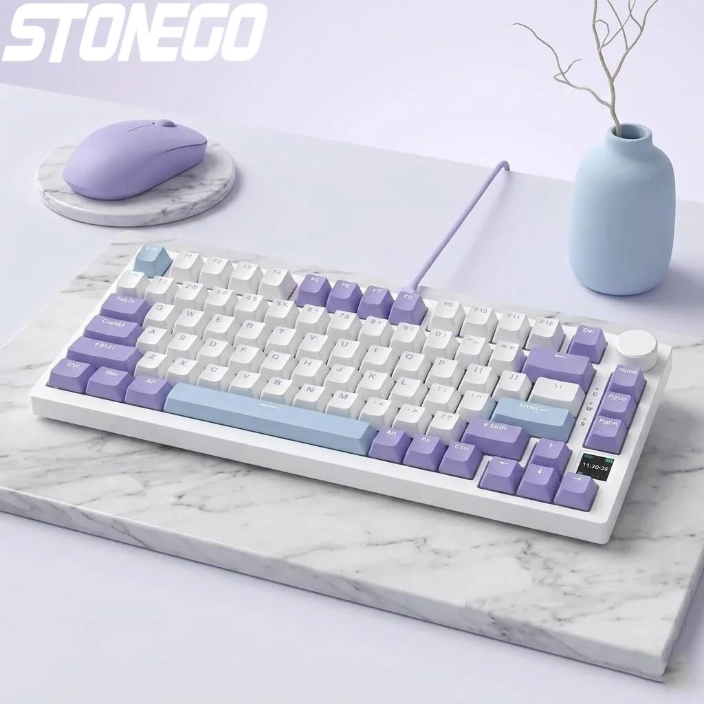 

Механическая клавиатура с горячей заменой переключателей (75%), TFT-дисплеем, аккумулятором 4000 мАч, Bluetooth 2.4G, проводным подключением, RGB LED-подсветкой и регулятором громкости для киберспорта, Windows, Mac