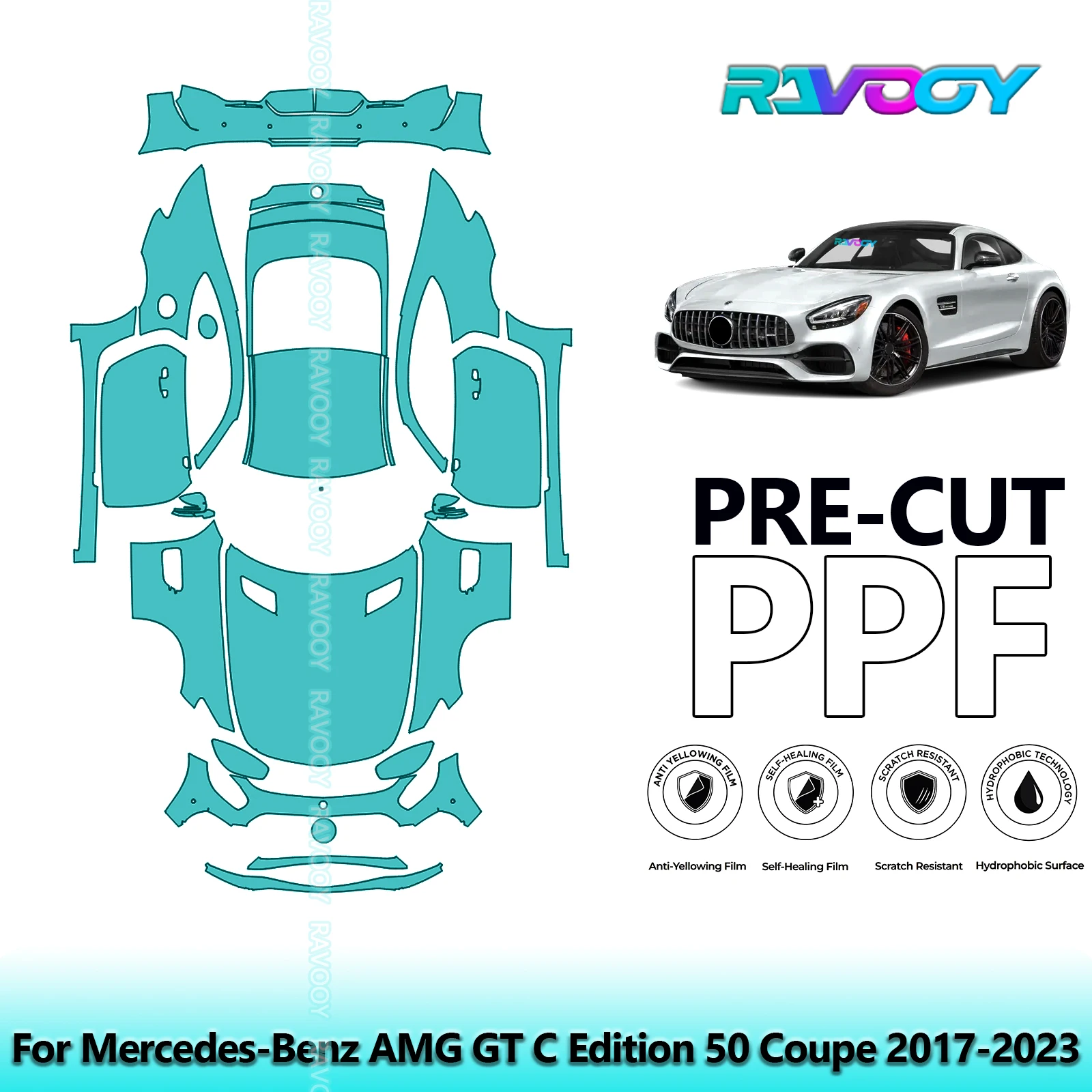 

Полный автомобильный прозрачный бюстгальтер, предварительно вырезанная защитная пленка для краски PPF для Mercedes-Benz AMG GT C Edition 50 Coupe 2017-2023