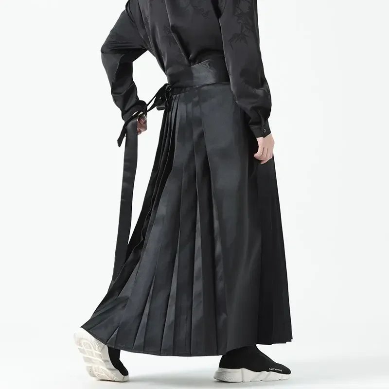 Mode Schwarz Bambus Blatt Langarm Hanfu Pferd Gesicht Rock Männer Frauen Orientalischen Ritter Cosplay Kostüme Halloween Karneval