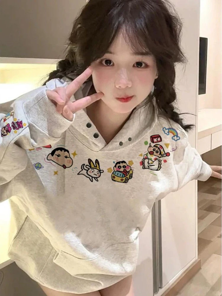 

Милый карандаш Xylo, толстовка с двойной пуговицей на подкладке, женская осенне-зимняя свободная универсальная верхняя одежда оверсайз