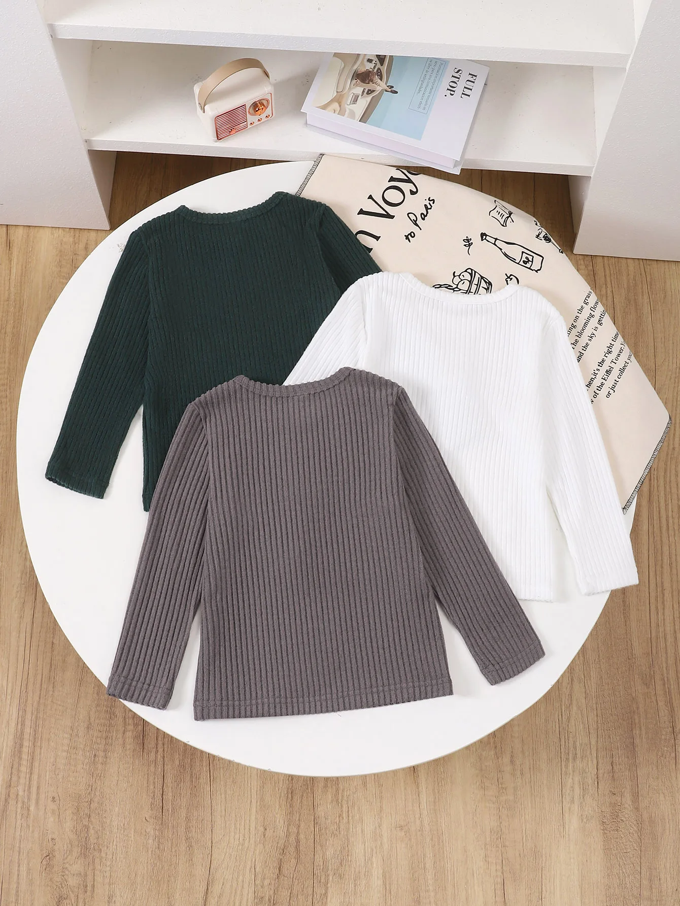 3PCS Boys Autumn Winter Overhead Base Shirt Button Decorated Casual Versatile Top for Middle-aged Children
