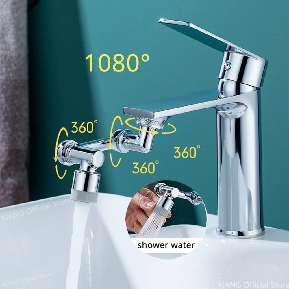 Universal 1080° Rotate Kitchen Faucet Extender Aerator Plastic Splash Filter Kitchen Washbasin Faucet Bubbler Nozzle Robotic Arm