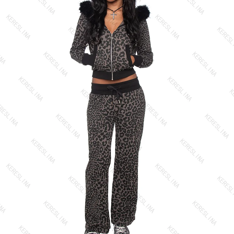 

Европейский и американский Highstreet хип-хоп панк-рок универсальный комплект с капюшоном на молнии и брюк осень/зима модный женский комплект брюк с капюшоном