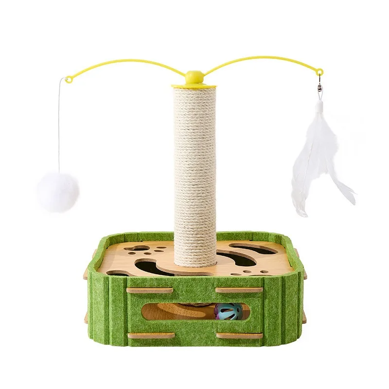

Interactive Cat Puzzle Box with Scratching Post Feather Teaser Ball Track Turntable Smart Toy for Indoor Kitten Play Training